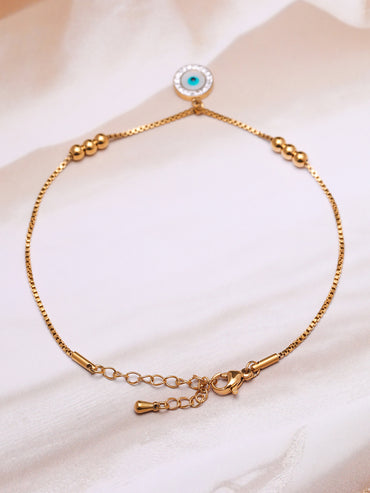 18K Gold-Plated Stainless Steel Tarnish-Free Waterproof Evil Eye Charm Anklet