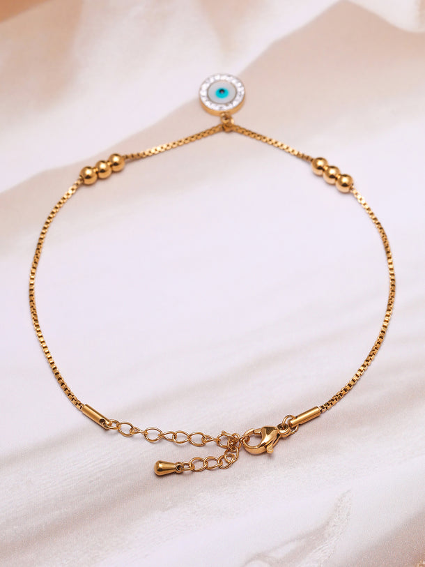 18K Gold-Plated Stainless Steel Tarnish-Free Waterproof Evil Eye Charm Anklet