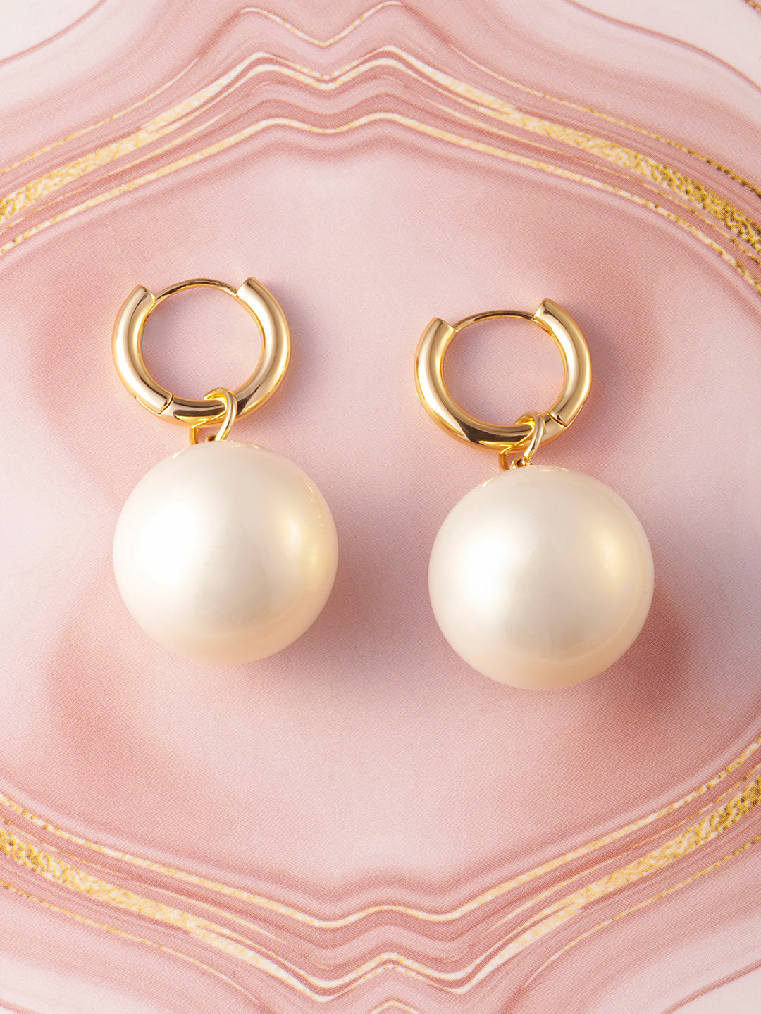 Golden Circles Pearl Hoop Drops
