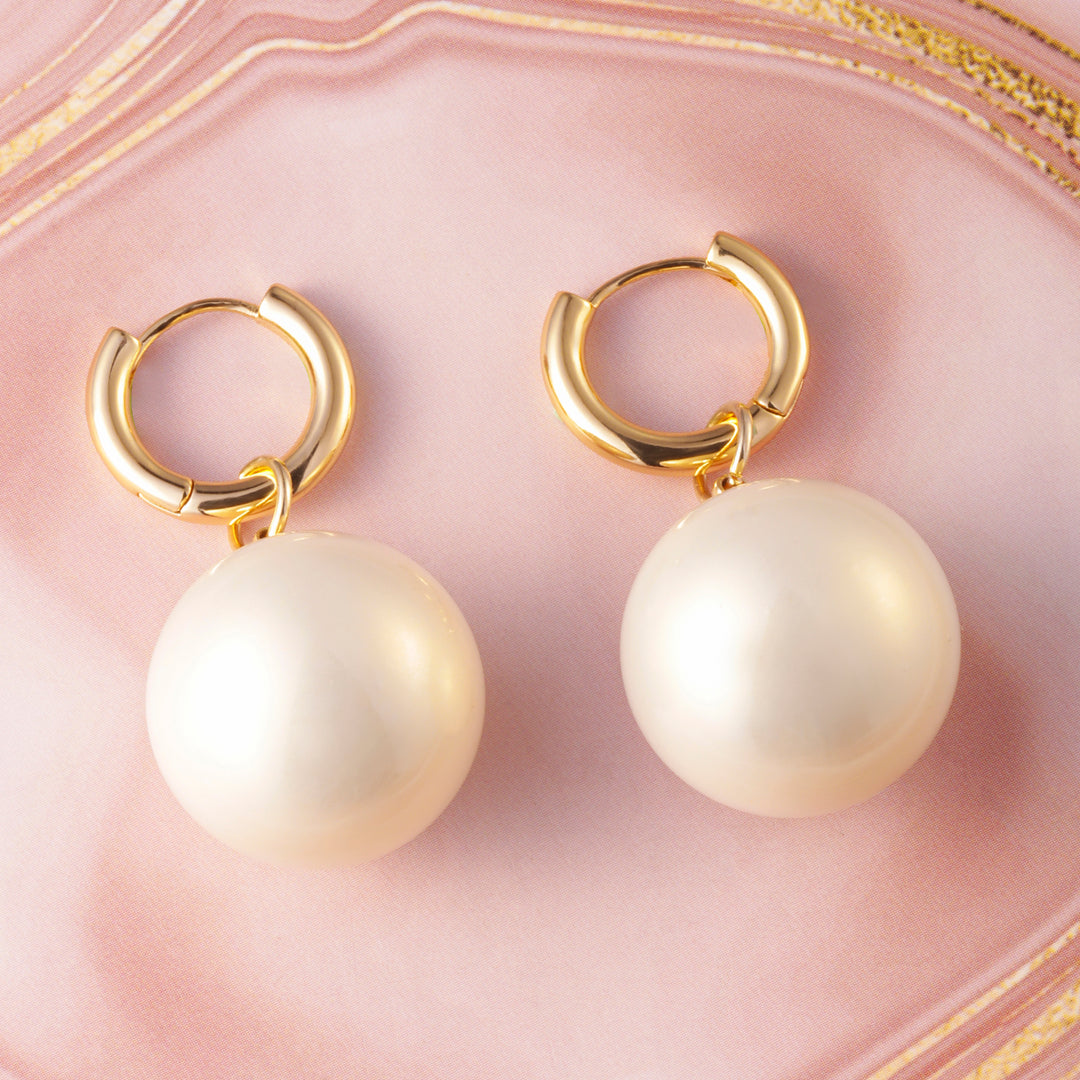 Golden Circles Pearl Hoop Drops