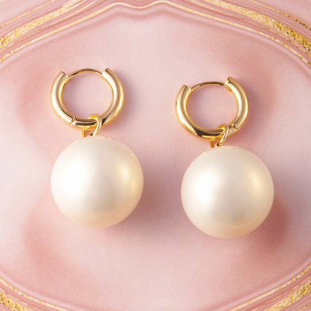 Golden Circles Pearl Hoop Drops