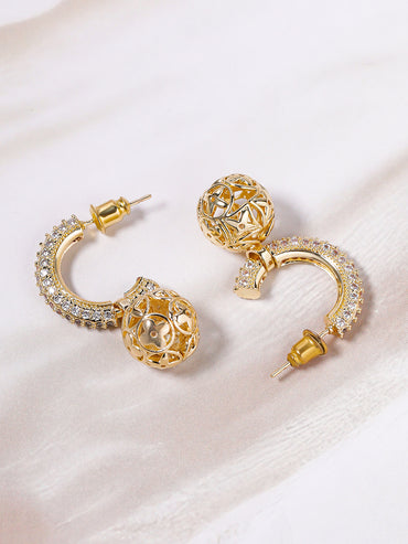 Gold Toned Ball Drop Open Hoop Earrings