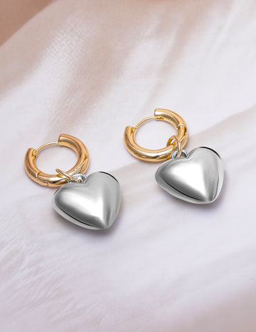 Two-Toned Hear Motif Drop Earrings