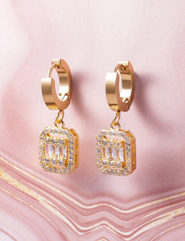 American Diamond Zirconia Gold Toned Drop Earrings