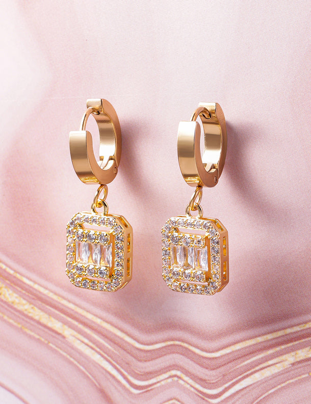 American Diamond Zirconia Gold Toned Drop Earrings