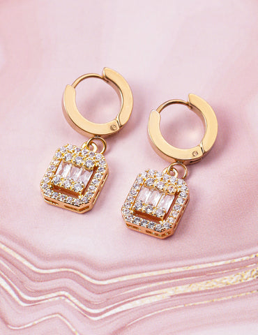 American Diamond Zirconia Gold Toned Drop Earrings