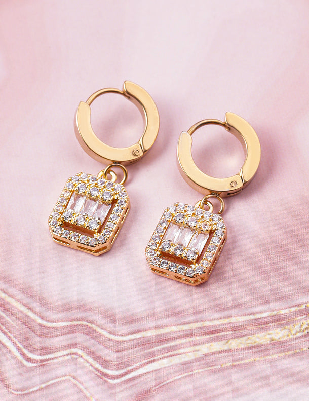American Diamond Zirconia Gold Toned Drop Earrings