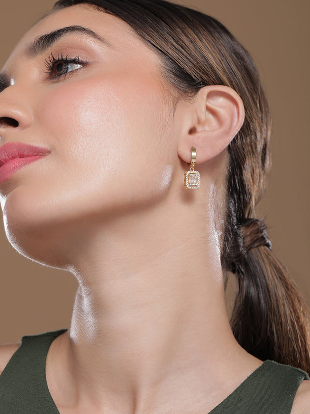 American Diamond Zirconia Gold Toned Drop Earrings