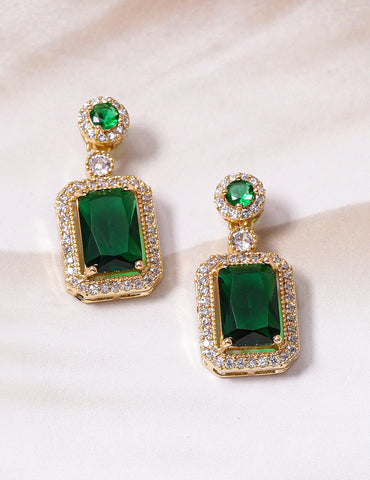 American Diamond Zirconia Emerald Dangler Earrings