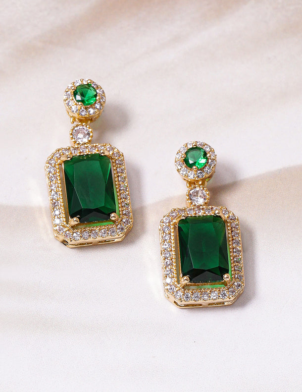 American Diamond Zirconia Emerald Dangler Earrings
