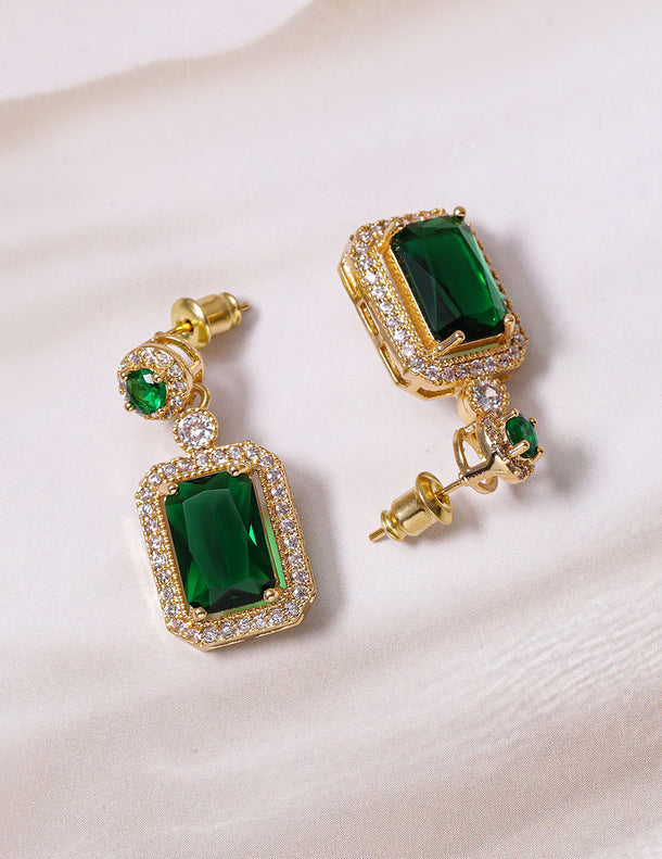 American Diamond Zirconia Emerald Dangler Earrings