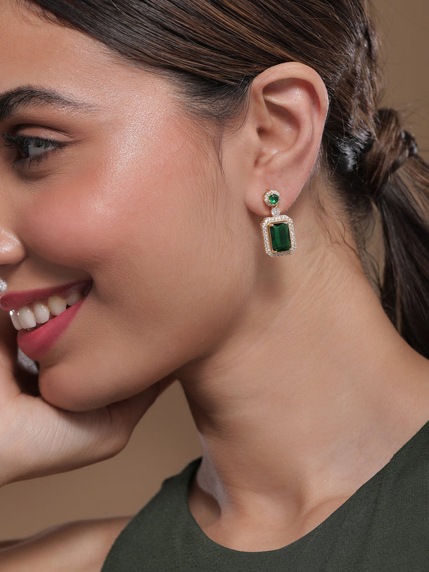 American Diamond Zirconia Emerald Dangler Earrings