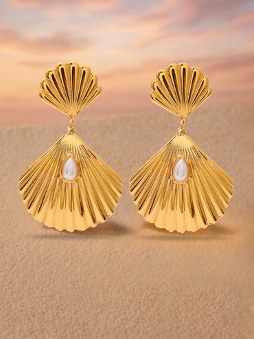 Chic Ocean Shell Drop Pearls Earrings