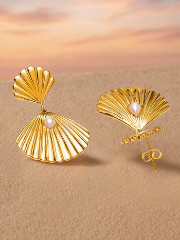 Chic Ocean Shell Drop Pearls Earrings