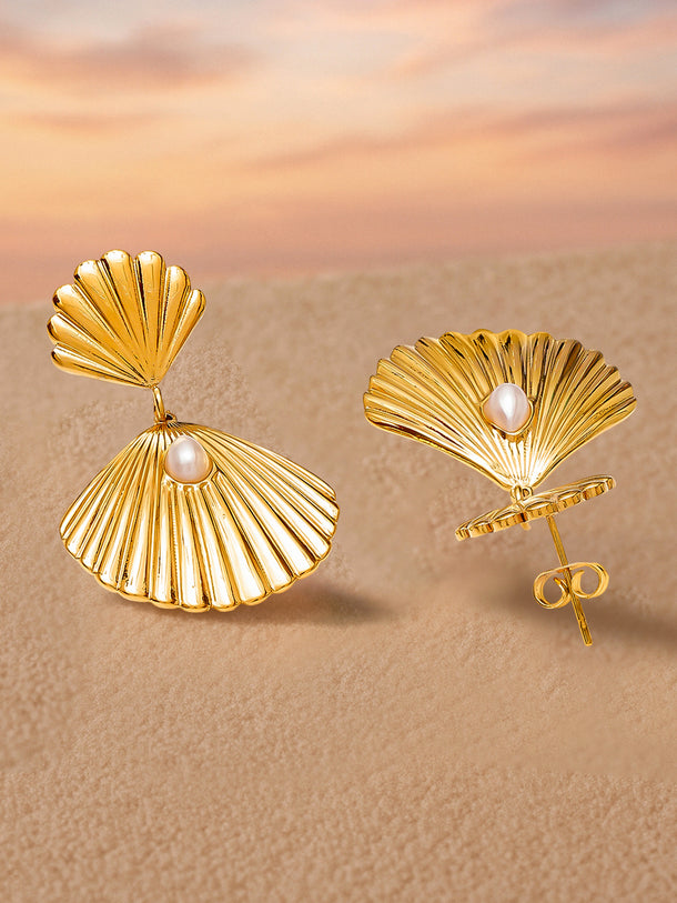 Chic Ocean Shell Drop Pearls Earrings