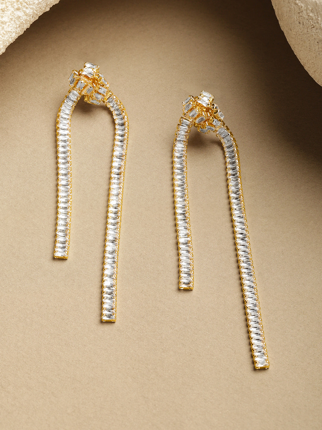 Rubans Voguish 22K Gold-Plated Crystal Cubic Zirconia Long Statement Dangler Earrings