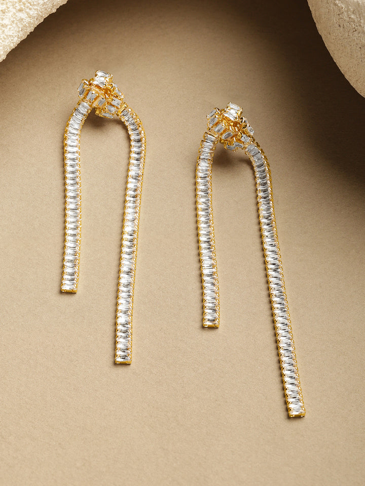 Rubans Voguish 22K Gold-Plated Crystal Cubic Zirconia Long Statement Dangler Earrings