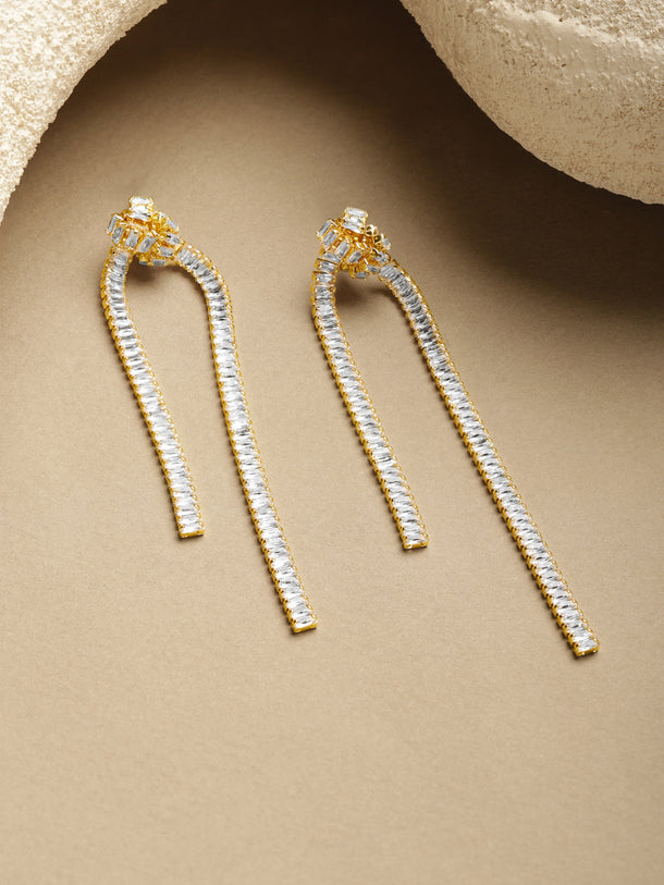 Long Gold Toned Crystal Dangler Earrings