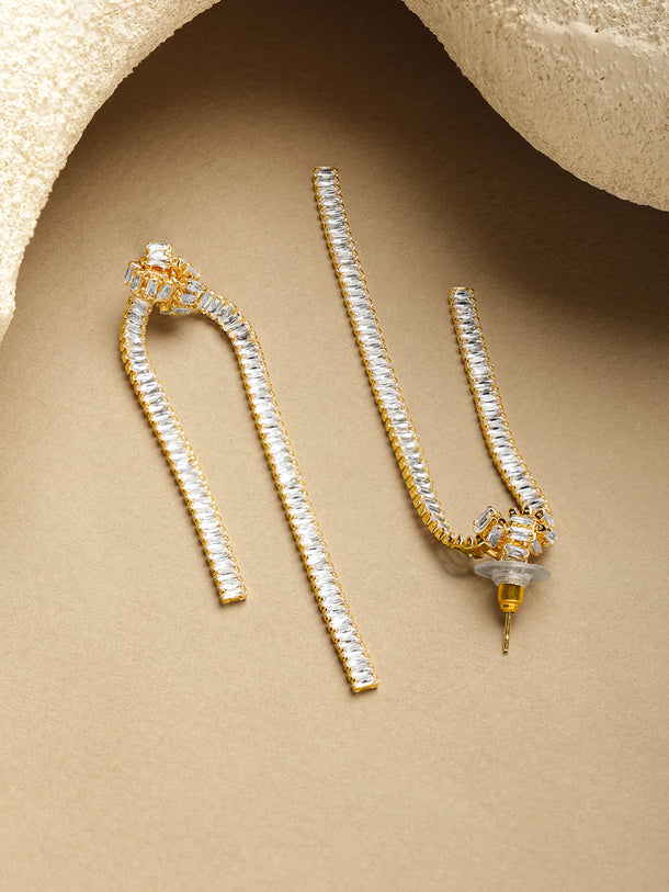 Long Gold Toned Crystal Dangler Earrings