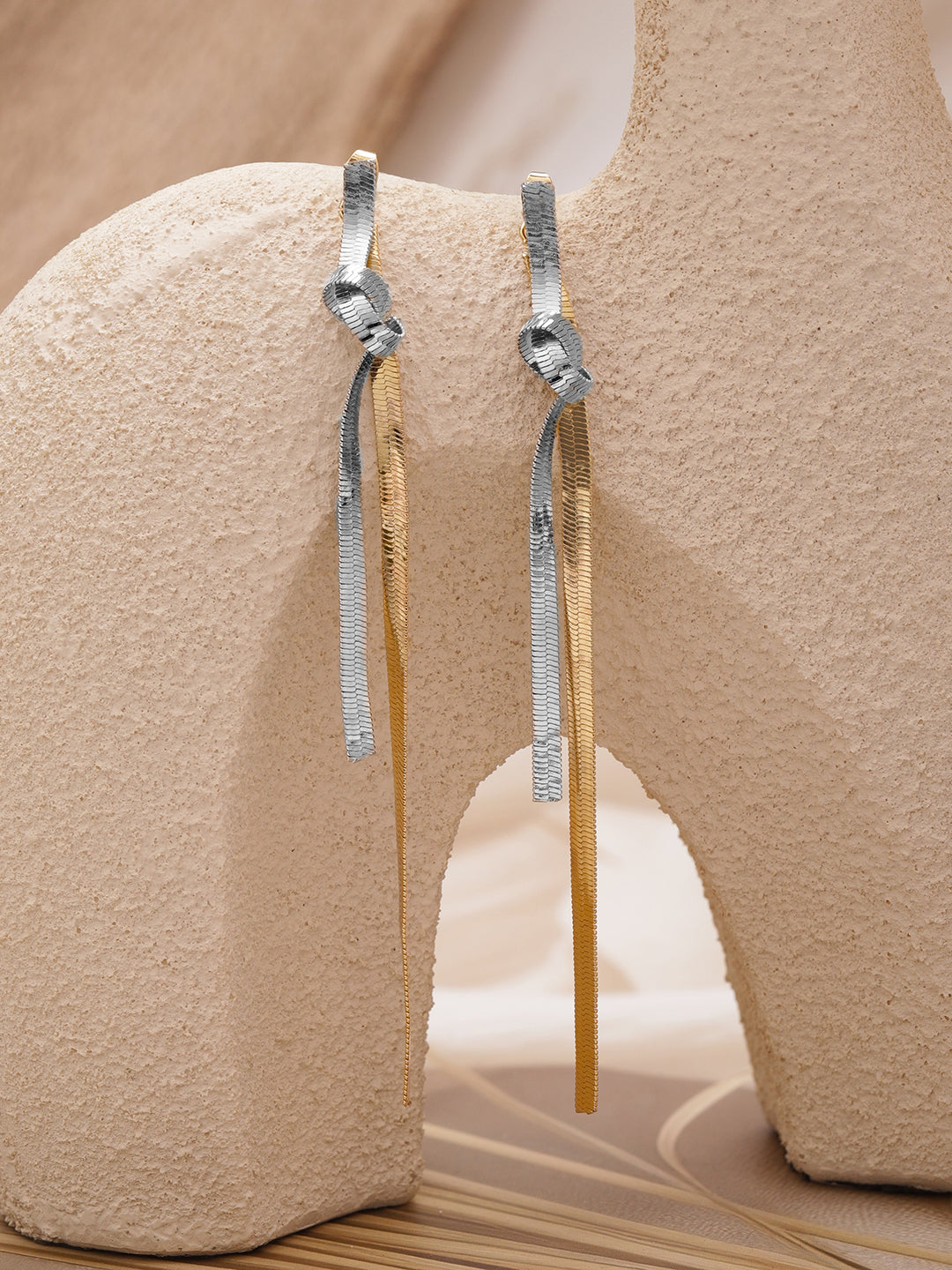 Dual Toned Long Tassel Drop Earrings