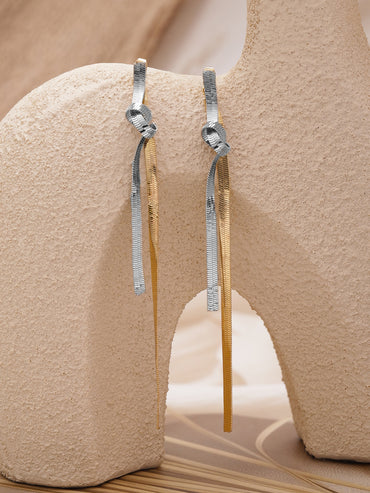 Dual Tone Knotted Tassel Drop Earrings