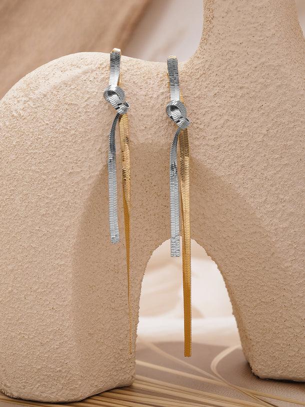Dual Tone Knotted Tassel Drop Earrings