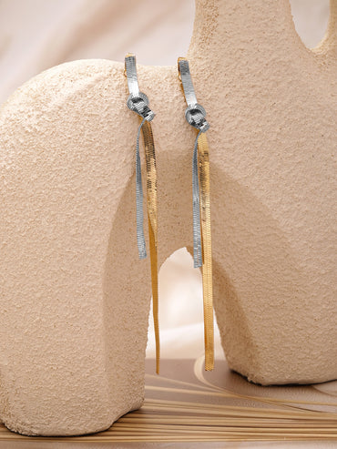 Dual Tone Knotted Tassel Drop Earrings