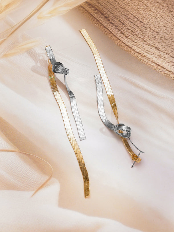 Dual Tone Knotted Tassel Drop Earrings