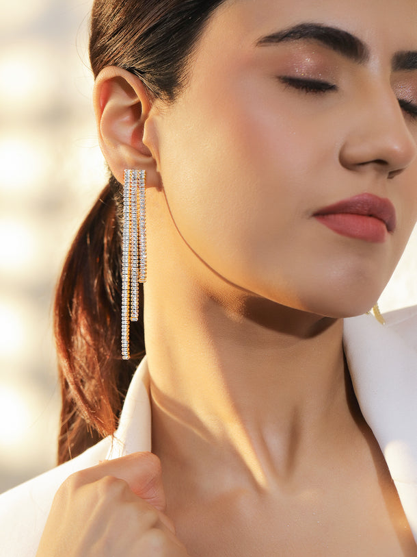 Gold Toned Crystal Studded Dangler Earrings