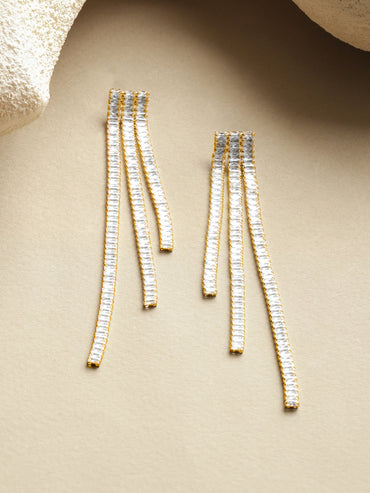 Gold Toned Crystal Studded Dangler Earrings