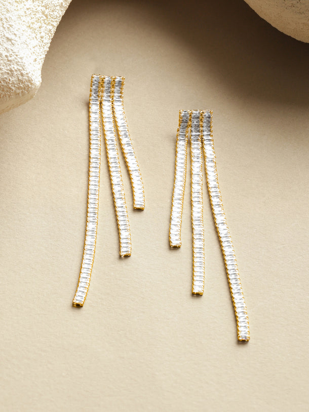 Gold Toned Crystal Studded Dangler Earrings