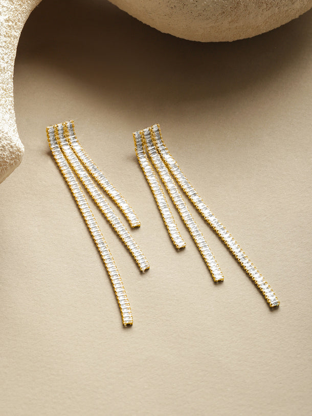 Gold Toned Crystal Studded Dangler Earrings