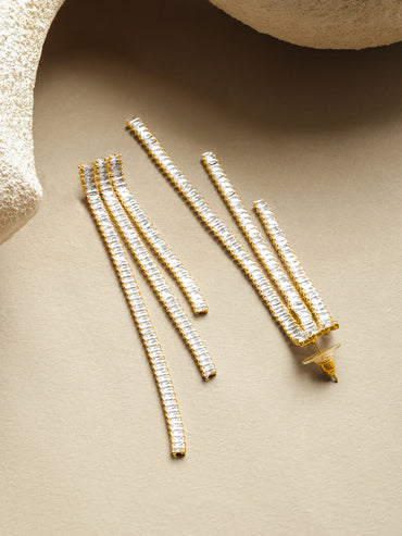 Gold Toned Crystal Studded Dangler Earrings