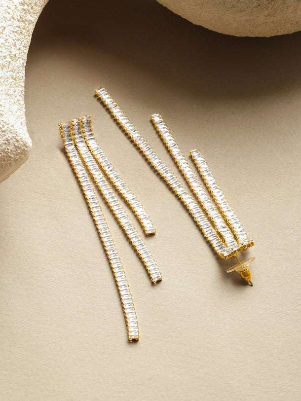 Gold Toned Crystal Studded Dangler Earrings
