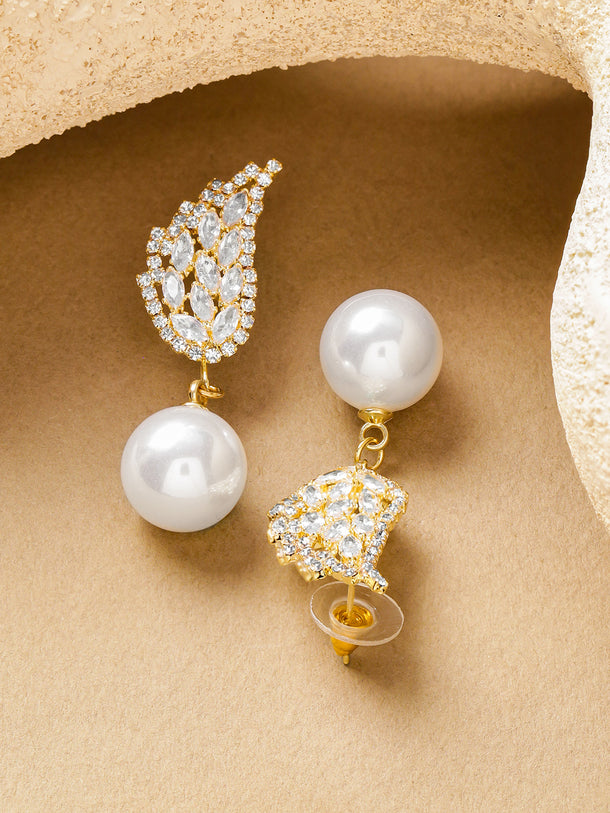 Wing shaped Pearl & Crystal Drop Earrings