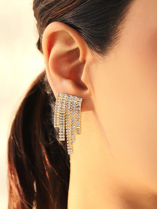 Crystal Cascading Geometric Dangler Earrings