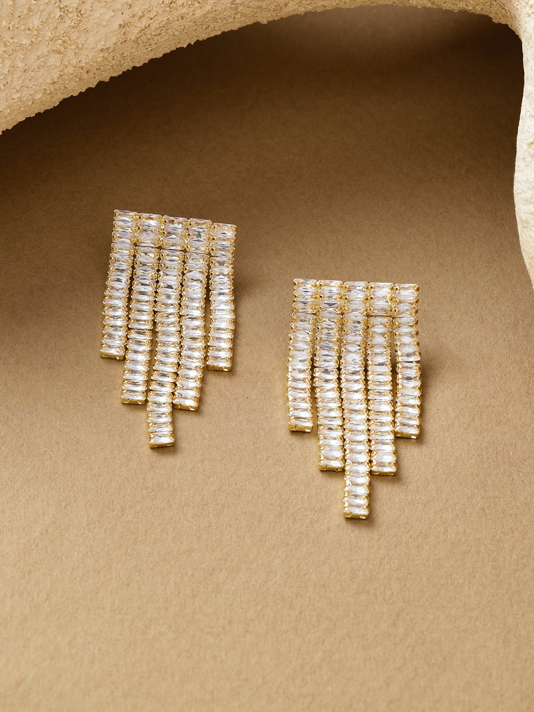 Rubans Voguish 18K Gold-Plated Brass Clear Crystal AD Stones Tassel Dangler Earrings