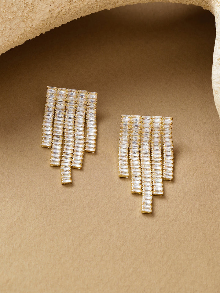 Rubans Voguish 18K Gold-Plated Brass Clear Crystal AD Stones Tassel Dangler Earrings