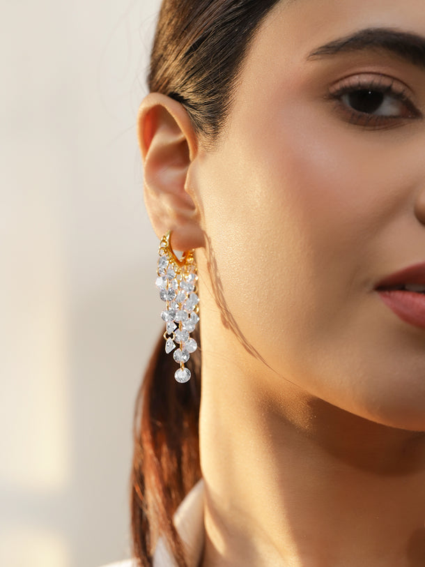 Crystal Beaded Gold Dangler Earrings