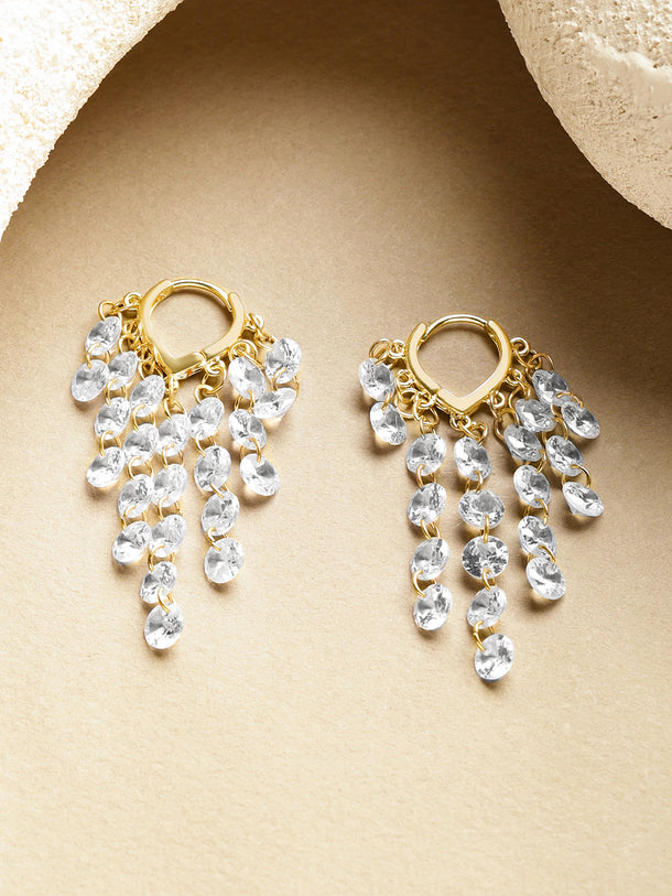 Crystal Beaded Gold Dangler Earrings