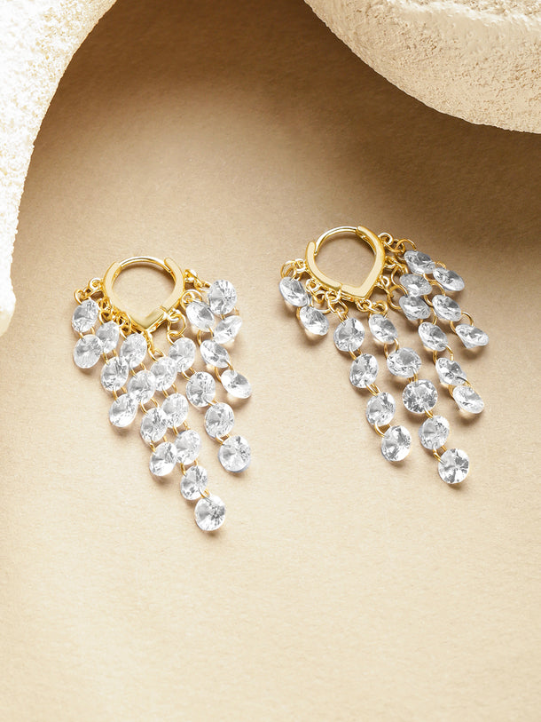 Crystal Beaded Gold Dangler Earrings