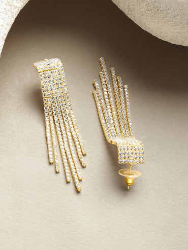 Crystal Studded Gold Toned Tassel Dangler Earrings