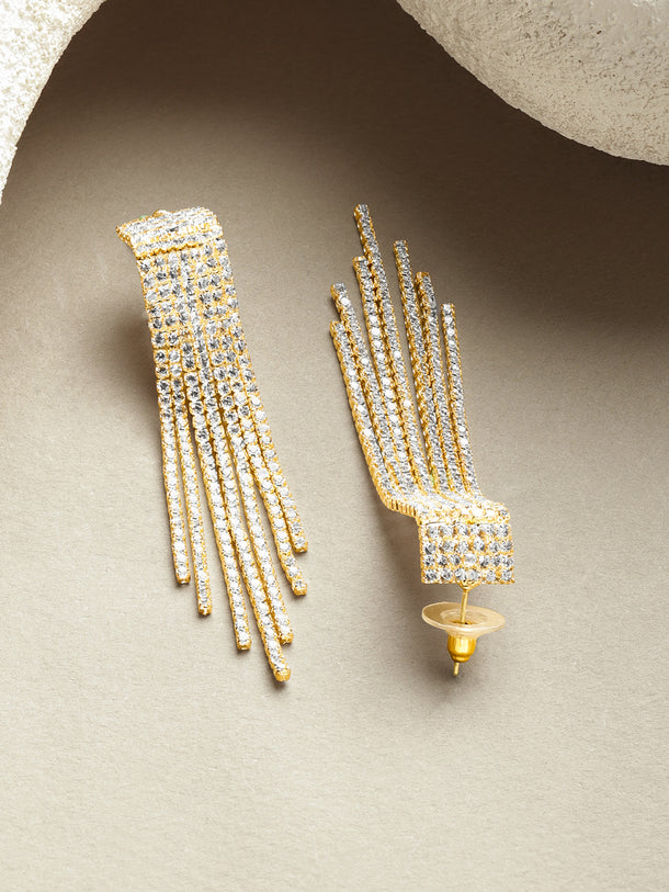 Crystal Studded Gold Toned Tassel Dangler Earrings