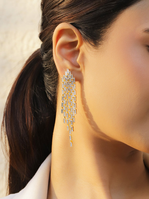 Gold Toned Crystal Drops Dangler Earrings