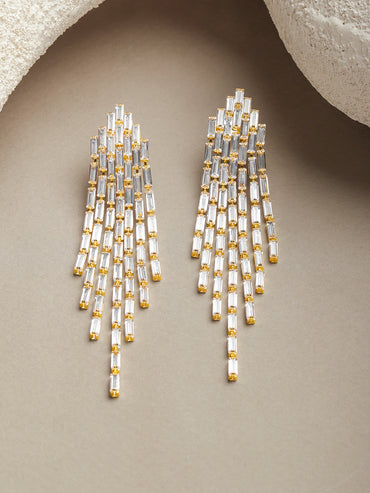 Gold Toned Crystal Drops Dangler Earrings