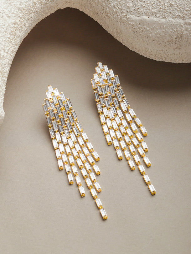 Gold Toned Crystal Drops Dangler Earrings