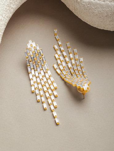 Gold Toned Crystal Drops Dangler Earrings