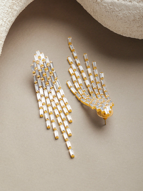 Gold Toned Crystal Drops Dangler Earrings