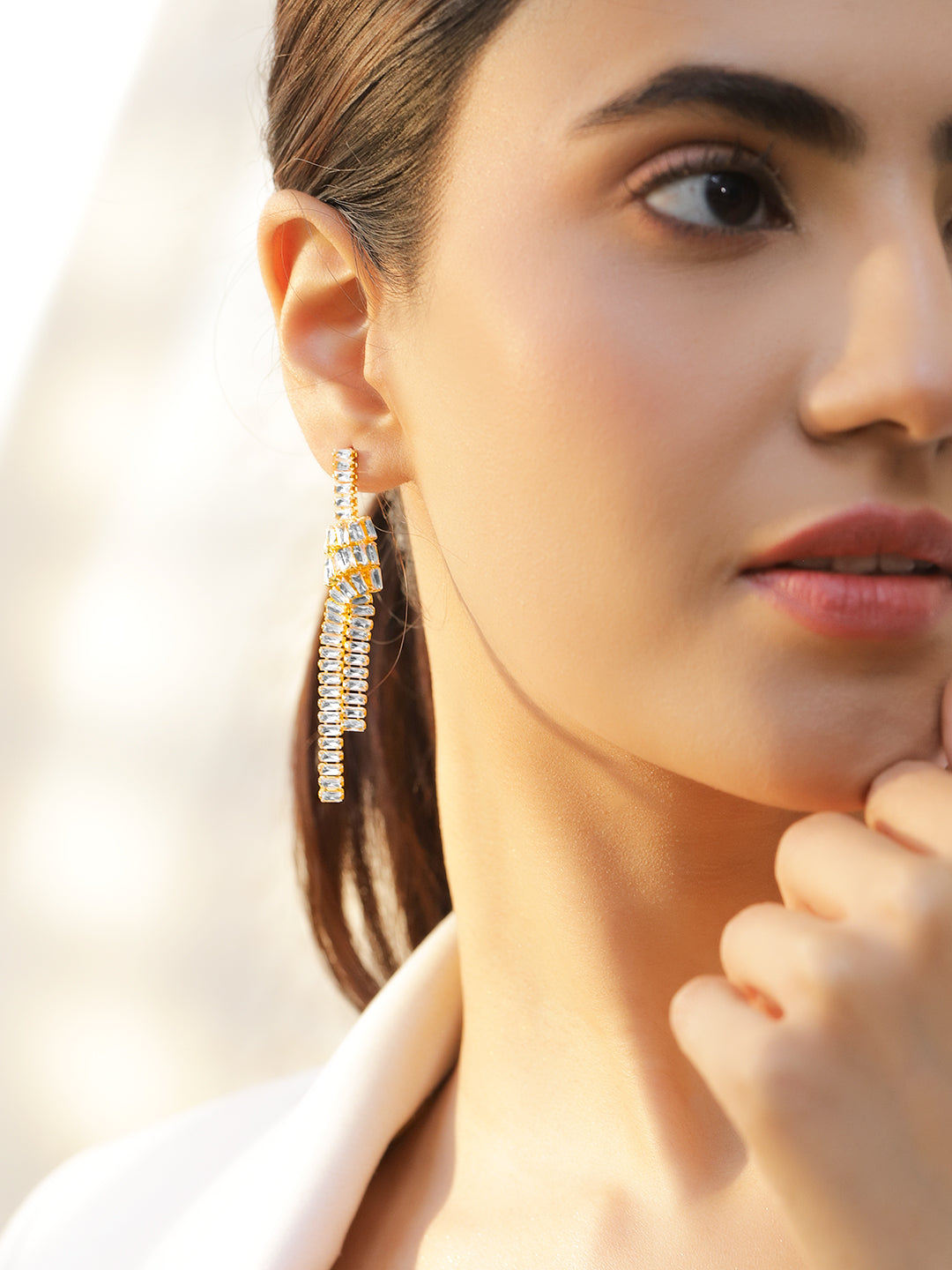 Rubans Voguish 22K Gold-Plated Brass Crystal Cubic Zirconia Knot Drop Dangler Earrings