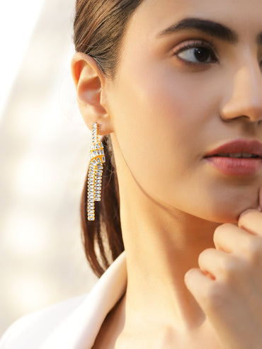 Rubans Voguish 22K Gold-Plated Brass Crystal Cubic Zirconia Knot Drop Dangler Earrings